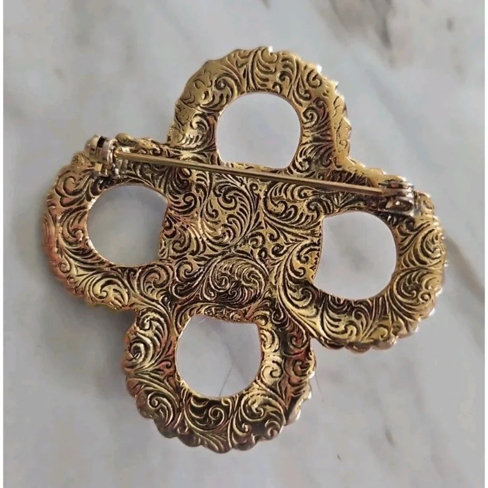Vintage 1928 Brand Cross Brooch Pin Gold Tone Purple Cabochon Rhinestone